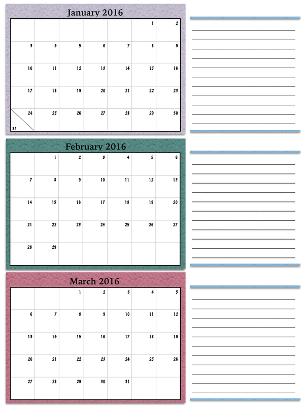 Free Printable Quarterly Calendars  2016 (and Rest Of 2015)! â The